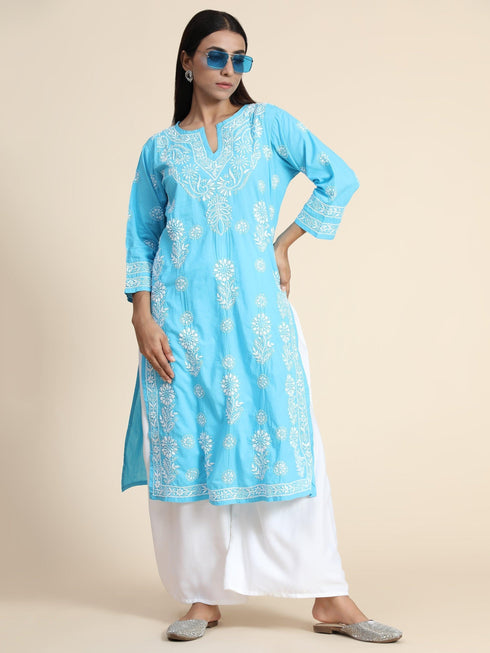 Hand Embroidery Chikankari Long Kurti for Women | Stylish Casual | Fancy
